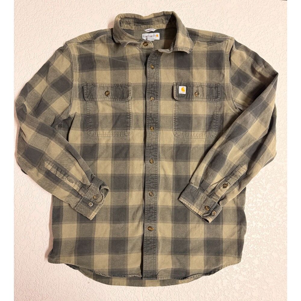 Carhartt Original Fit Plaid Flannel Shirt Green Gray Size M